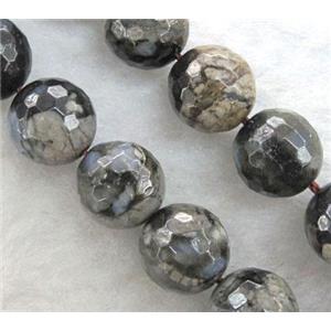 faceted round grey Opal Jasper Beads, approx 16mm dia, 15.5 inches [GMLB434-16MM]