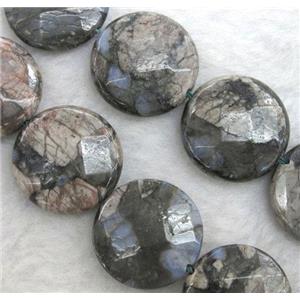gray opal stone bead, faceted flat round, approx 20mm dia, 15.5 inches [GMLB437-20MM]