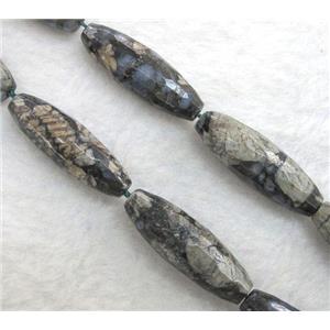 gray opal stone bead, faceted rice shape, approx 12x40mm, 15.5 inches [GMLB441]