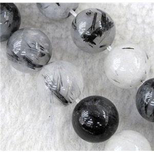 round Black Rutilated Quartz beads, approx 12mm dia [GMLB448]