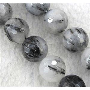 faceted-round Black Rutilated Quartz beads, approx 12mm dia [GMLB449]