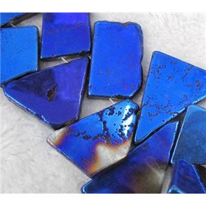 agate slice beads, freeform, blue electroplated, approx 20-50mm, 15 inches [GMLB695]