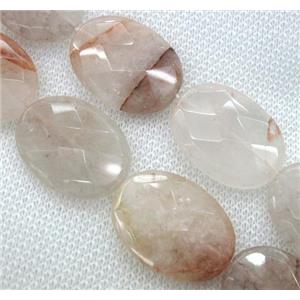 rose quartz bead, faceted flat oval, approx 22x30mm, 15.5 inches [GMLB778-22X30MM]