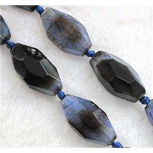 blue veins agate bead, faceted barrel, approx 15x30mm, 15.5 inches [GMLB795]
