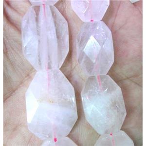 rose quartz bead, faceted rectangle, approx 15-23mm, 15.5 inches [GMLB822]