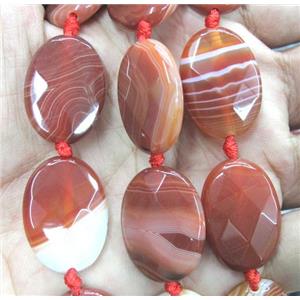red striped agate bead, faceted oval, approx 18x25mm, 15.5 inches [GMLB824]