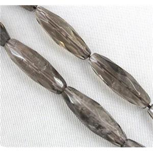 smoky quartz beads, faceted barrel, approx 10x30mm, 15.5 inches [GMLB900]