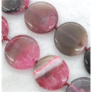 pink druzy agate circle beads, approx 30mm dia, 15.5 inches [GMLB910]