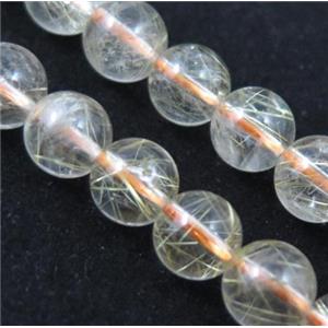 natural Gold Rutilated Quartz beads, round, AAA-grade, approx 7mm dia [GMLB997]