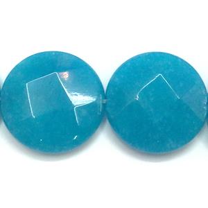 Jade beads, faceted fat-round, aqua, 25mm dia, 15pcs per st [GMOP008C11]