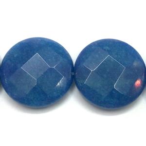 Jade beads, faceted fat-round, blue, 25mm dia, 15pcs per st [GMOP008C12]