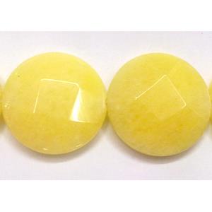 Jade beads, faceted fat-round, yellow, 25mm dia, 15pcs per st [GMOP008C13]