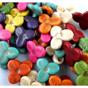 synthetic Turquoise Beads, three-leaf clover, mix color, 30x30mm [GMOT105]