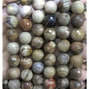 faceted round wooden Petrified Jasper, 12mm dia, approx 31pcs per st [GMOT130-12MM]