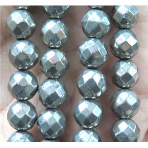 natural Pyrite Beads, faceted-round, approx 5mm, 16 inch length [GMOT141]