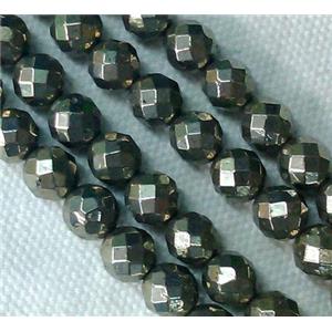 natural Pyrite Beads, faceted round, approx 8mm dia, 16 inch length [GMOT142]