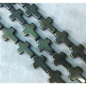 natural Pyrite Cross Beads, 12x16mm [GMOT148]