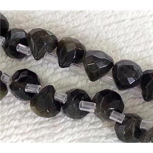 black onyx bead, faceted teardrop, approx 8-9mm [GMOT197]