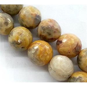 crazy agate sone beads, faceted round, yellow, 10mm dia, approx 38pcs per st [GMOT252-10MM]