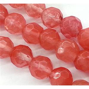red watermelon quartz bead, faceted round, 10mm dia, approx 38pcs per st [GMOT258-10MM]