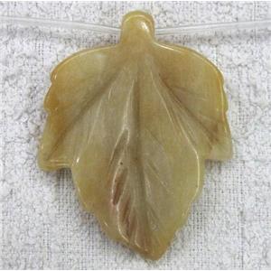 yellow jade pendant, leaf, approx 35x50mm, 6pcs per st [GMOT341]