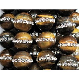 tiger eye bead paved rhinestone, round, 12mm dia, approx 33pcs per st [GMOT472-12MM]