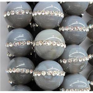 jade bead paved rhinestone, round, 12mm dia, approx 33pcs per st [GMOT473]