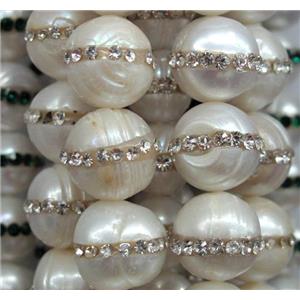 shell pearl bead paved rhinestone, round, 12mm dia, approx 33pcs per st [GMOT474]
