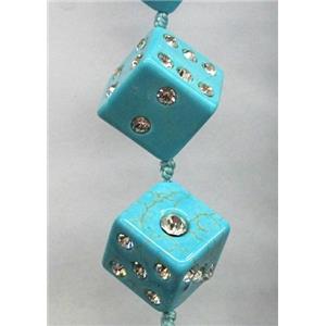 turquoise bead paved rhinestone, cube, 12x12x12mm [GMOT476]