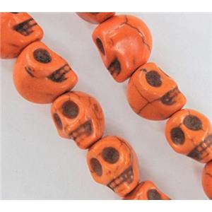 Turquoise skull beads, stability, dyed, orange, 10x12x12mm, approx 33pcs per st [GMOT496]