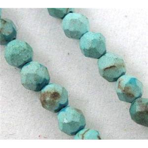 blue turquoise beads, tiny, faceted round, approx 3mm dia, 15 inches [GMOT507]