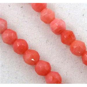 coral beads, pink, tiny, faceted round, approx 3mm dia, 15 inches [GMOT512]