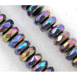 hematite beads, faceted rondelle, rainbow electroplated, approx 2x4mm, 15 inches [GMOT521]