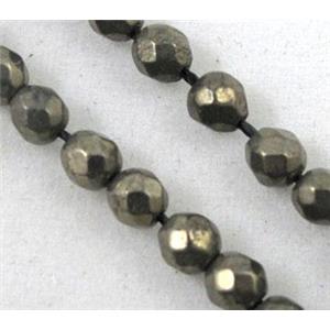 Pyrite beads, faceted round, approx 4mm, 15 inches [GMOT523]