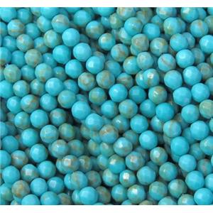 tiny turquoise beads, faceted round, blue, approx 3mm dia, 130pcs per st [GMOT593]