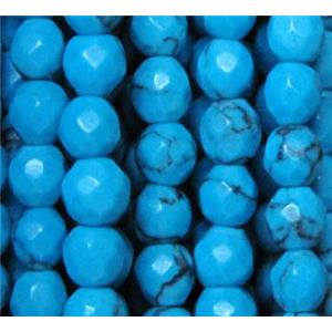 turquoise beads, tiny, faceted round, blue, approx 3mm dia, 130pcs per st [GMOT597]