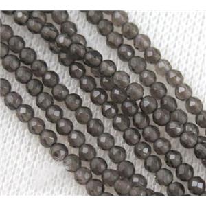 smoky quartz beads, tiny, faceted round, approx 3mm dia, 130pcs per st [GMOT600]