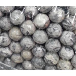 black striped jasper beads, faceted round, approx 4mm dia, 15.5 inches [GMOT609]