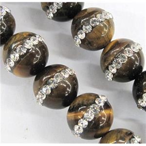 round tiger eye beads paved rhinestone, approx 10mm dia [GMOT642]