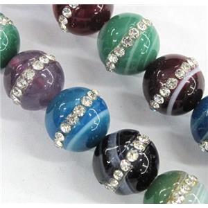 mixed agate beads paved rhinestone, round, approx 10mm dia [GMOT644]