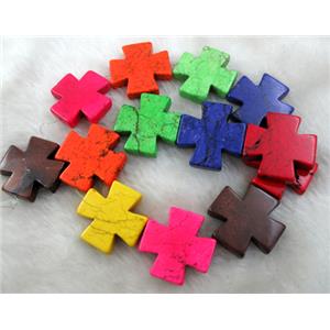 Dye Turquoise Cross Beads, 20x20mm, 20pcs per st [GMOT65-20MM]