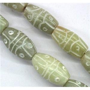 Chinese Jade Beads, barrel, carved, approx 10x20mm [GMOT653]