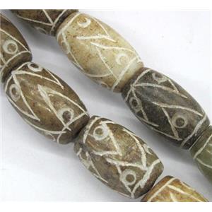 Chinese Jade Beads, barrel, carved, approx 10x20mm [GMOT654]