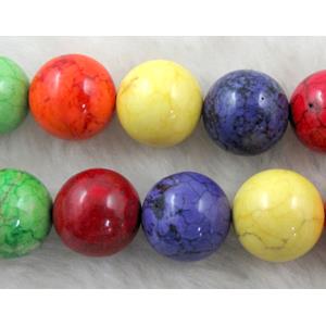 Dye Round Turquoise Beads， colorful, 16mm dia [GMOT66]