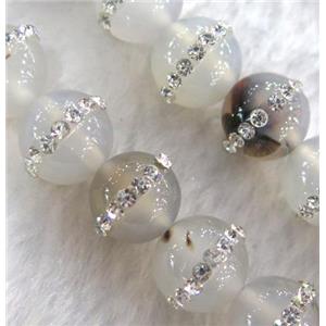 agate beads paved rhinestone, round, approx 12mm dia [GMOT681-12MM]