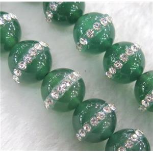 green Agate bead paved rhinestone, round, approx 10mm dia [GMOT684-10MM]