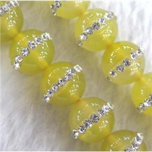yellow Agate bead paved rhinestone, round, approx 8mm dia [GMOT685-8MM]