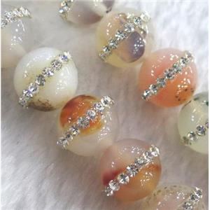 agate bead paved rhinestone, round, approx 8mm dia [GMOT686-8MM]