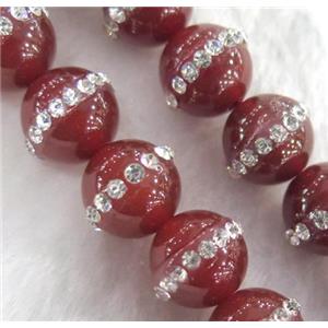 red Agate bead paved rhinestone, round, approx 8mm dia [GMOT687-8MM]