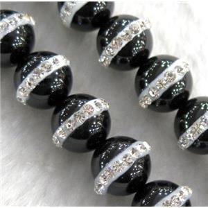 black Agate bead paved rhinestone, round, approx 12mm dia [GMOT688-12MM]